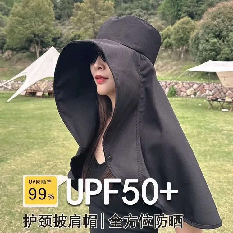 TIFICY户外新款全脸防晒肩颈帽一体女夏季防晒大披肩遮阳帽防紫外
