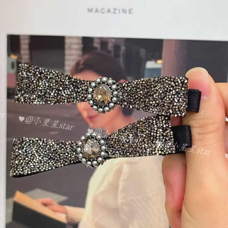 水钻高级感砂糖蝴蝶结发夹气质一字鸭嘴夹发卡精致椭圆刘海夹