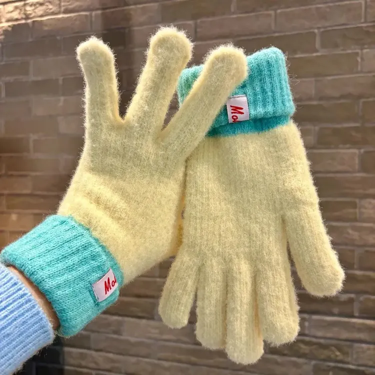 多巴胺彩色保暖手套女秋冬季新款针织学生冬天户外骑行分指防寒