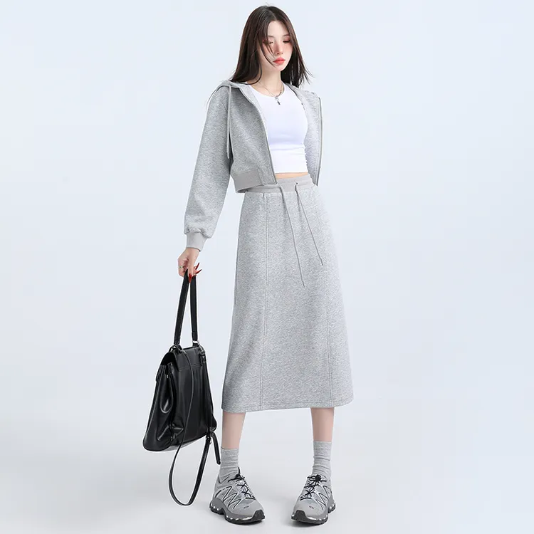 灰色半身裙女秋款2025新款后开衩半裙垂感高腰中长款裙子直筒裙
