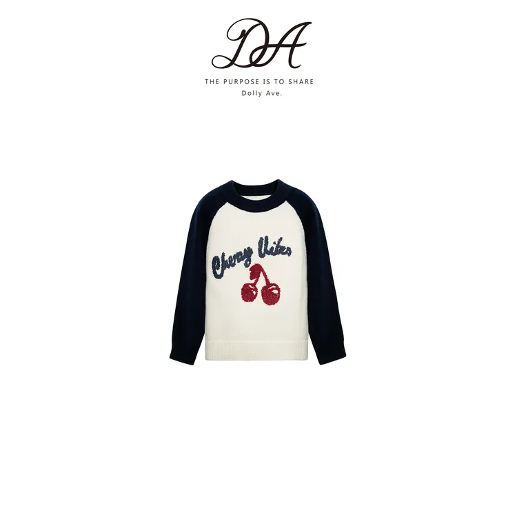 Dolly Ave「黑标系列」高定桑蚕丝羊毛混纺手工刺绣樱桃女童毛衣