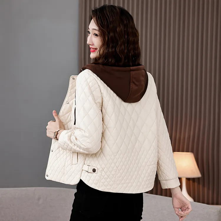 不裂皮菱格棉服女短款2025秋冬新款轻薄棉衣连帽高档洋气保暖外套