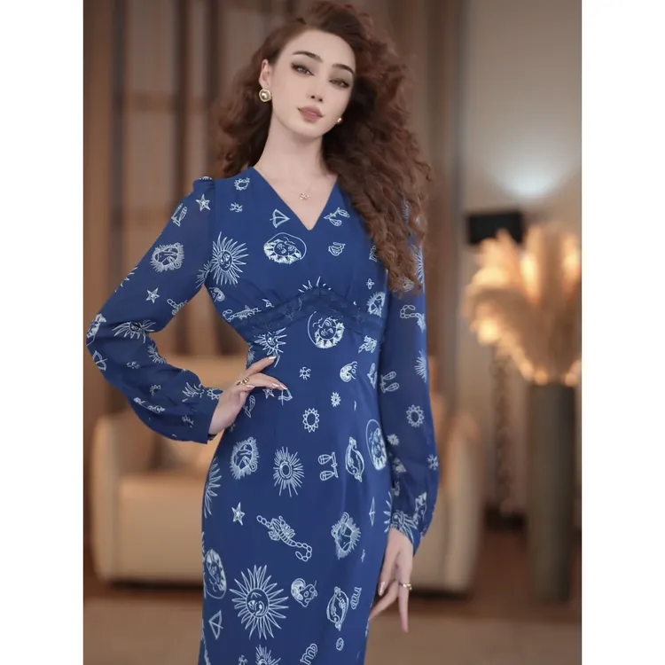 【爱妃】十二宫春季新款法式气质高级显瘦鱼尾连衣裙-YL11353