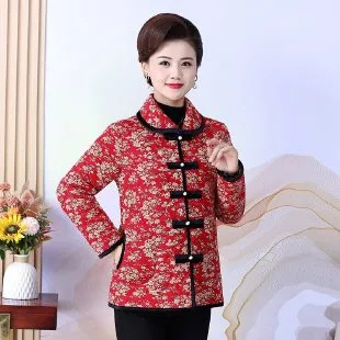 妈妈冬装高端时尚复古盘扣加厚小棉袄中老年女民族风洋气宽松棉衣