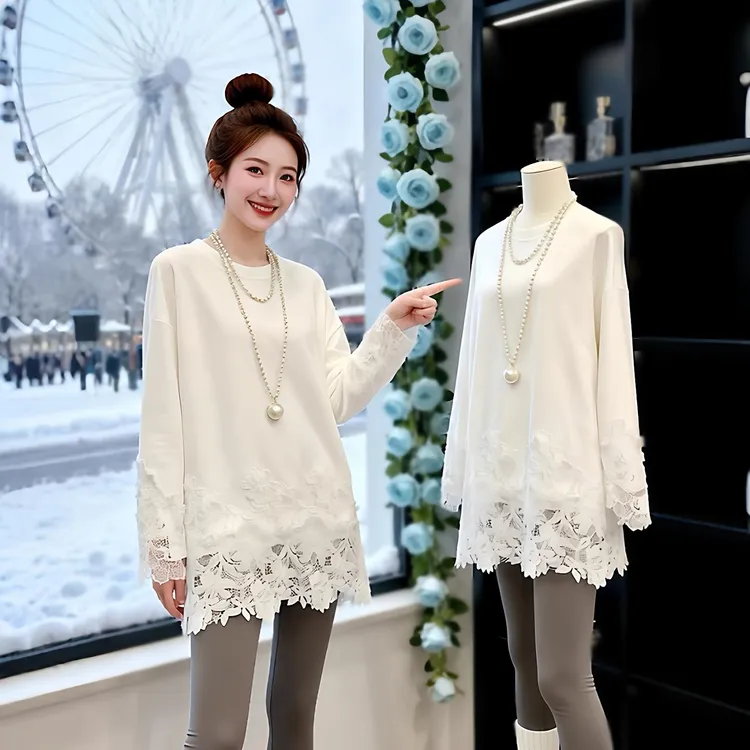 小个子遮臀穿搭 优质加绒长袖打底衫女T恤秋冬内搭宽松中长款上衣