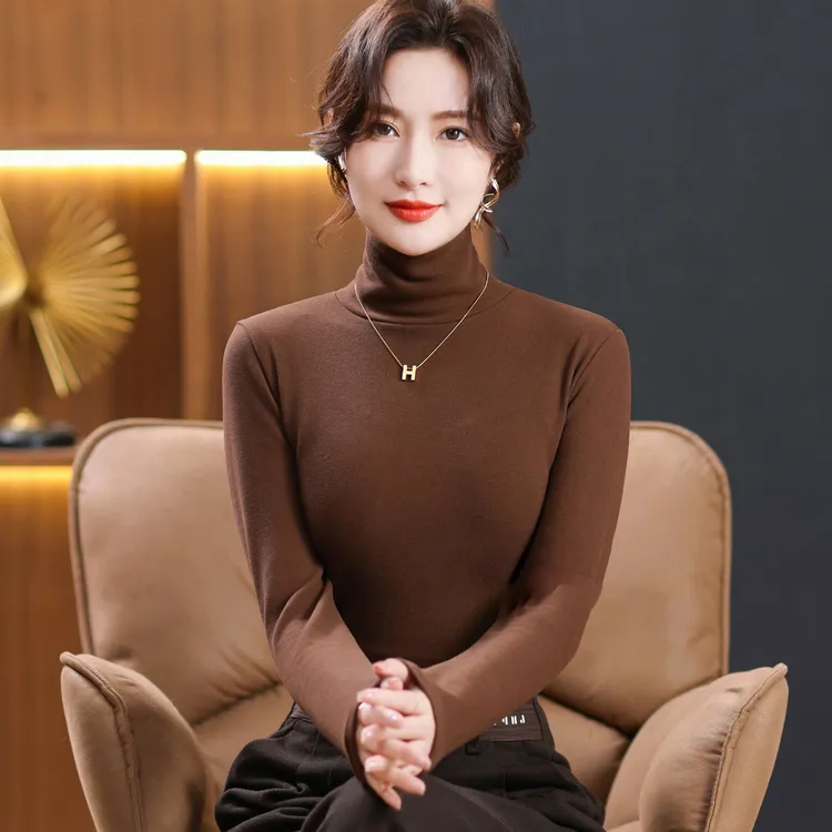安哥拉红时尚双面澳绒亲肤高领打底衫秋冬保暖气质修身内搭女上衣