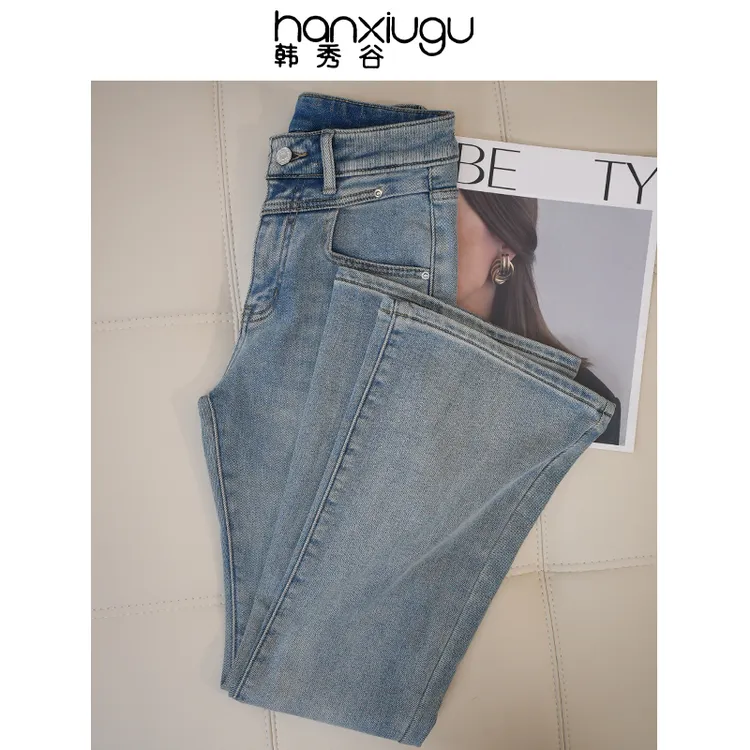 秋冬时尚喇叭牛仔裤女2024新款爆款高腰显瘦休闲直筒裤百搭6079