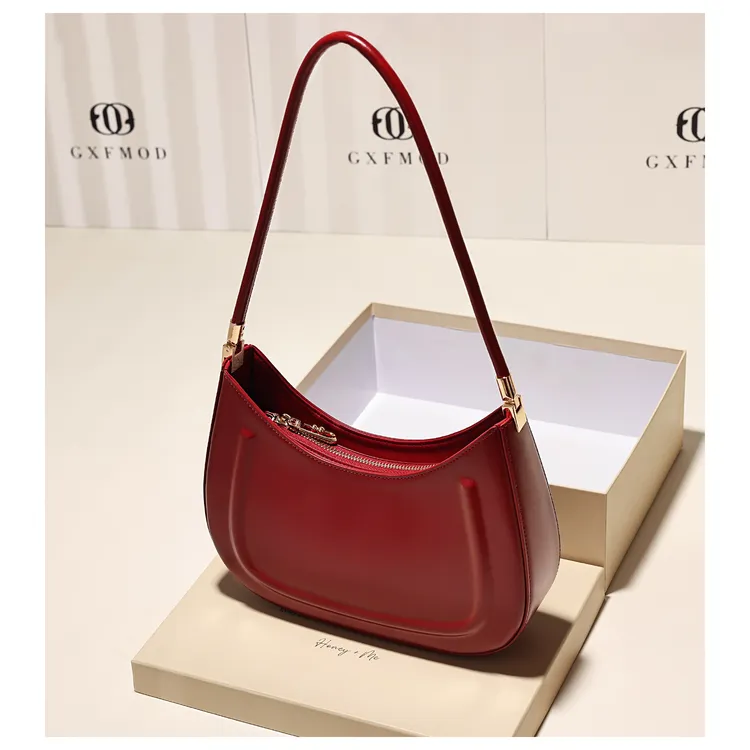 GXFMOD小众设计红色真皮腋下包女2025新款时尚百搭通勤简约单肩包