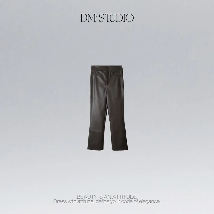 DEDM•STUDIO/秋冬时尚高级感气质精致感加绒微喇皮裤2510KZ/6733