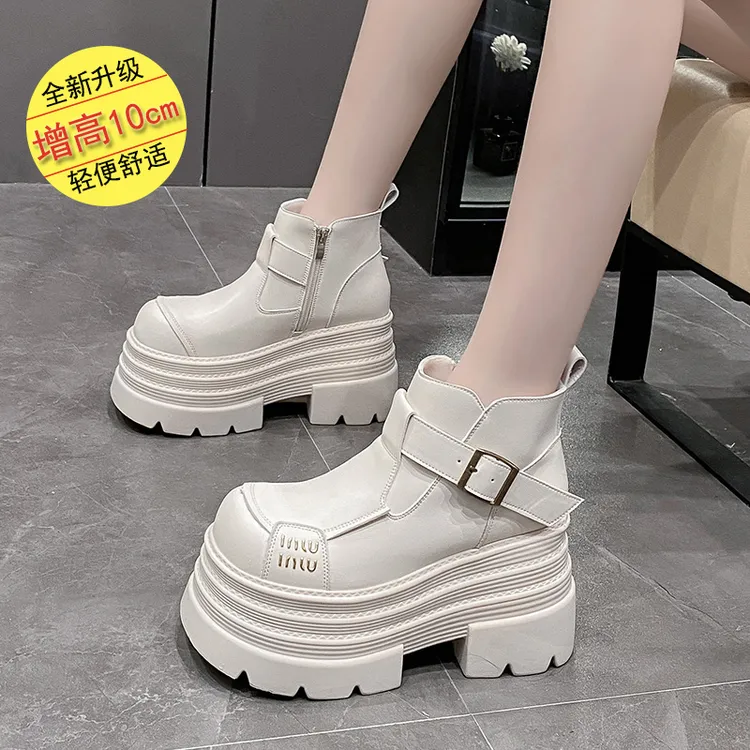 10cm超高跟厚底马丁靴女2024秋冬新款加绒小个子短靴英伦风