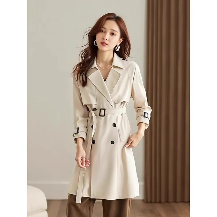 纪诗哲女装时尚轻奢爆款中长风衣女英伦风高端系带宽松休闲外套