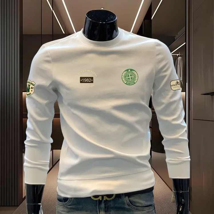 2025秋冬新款时尚潮牌卫衣男士美式潮流印花百搭圆领上衣拼色休闲