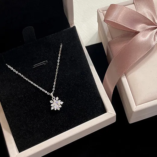 链子925银锆石 S925星星雪花项链女清新甜美颈链轻奢小众百搭简约