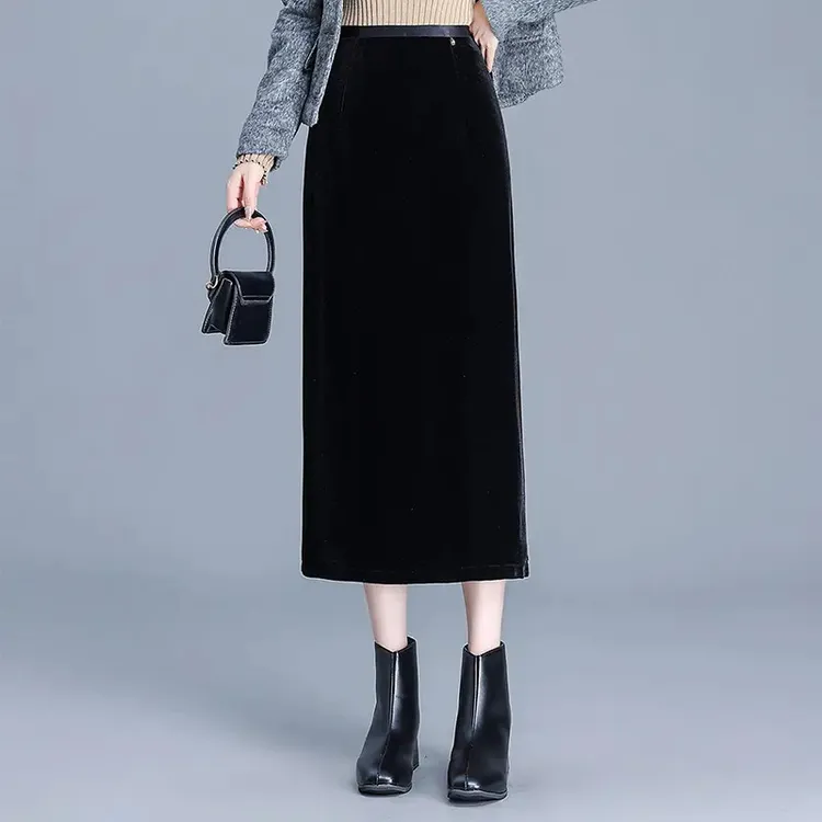 高端金丝绒半裙小个子直筒包臀裙女裙子2025春秋新款半身裙一步裙