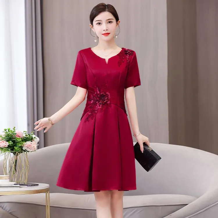 婚礼妈妈礼服连衣裙高贵年轻款丈母娘婚庆喜婆婆婚宴装平时可穿夏