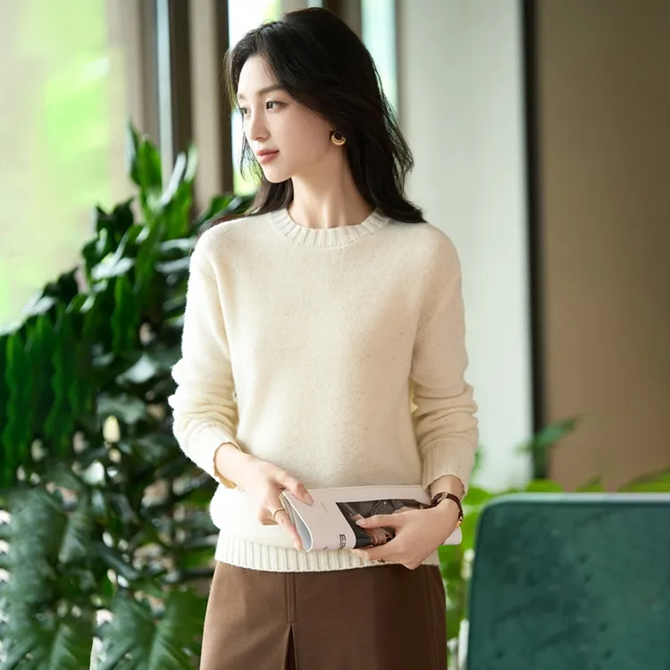 【百分百羊毛】超细亮丝金豆圆领针织衫时尚气质羊毛衫显瘦毛衣