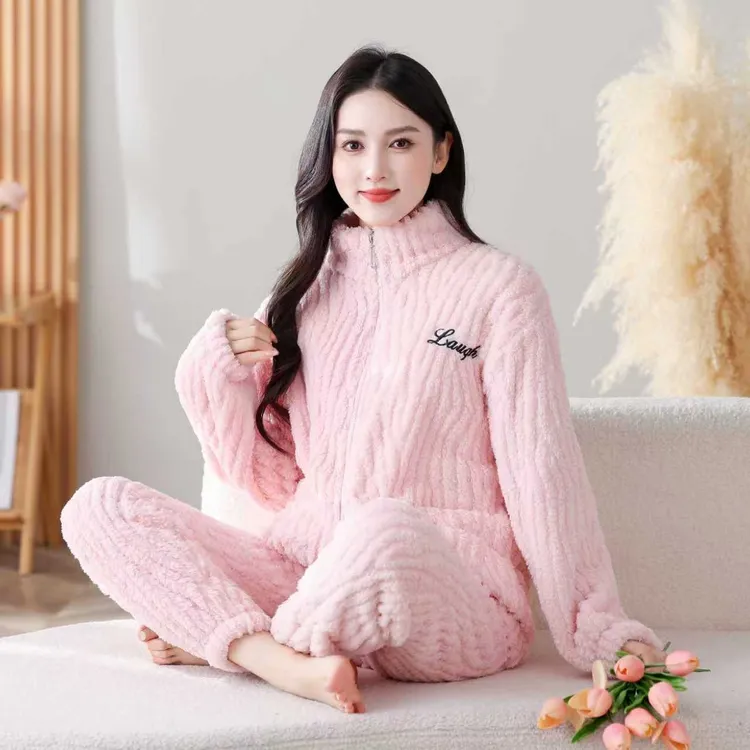 秋冬款珊瑚绒家居服套装可居家外穿