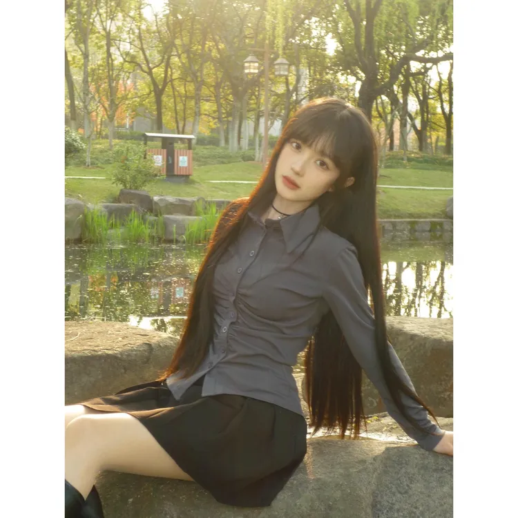 学院风弹力收腰衬衫日系纯欲辣妹显瘦长袖jk制服内搭衬衣秋冬新款