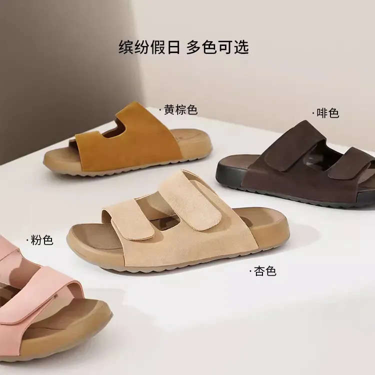 博肯半拖鞋女外穿夏季2024新款复古魔术贴一字拖软底休闲厚底凉拖