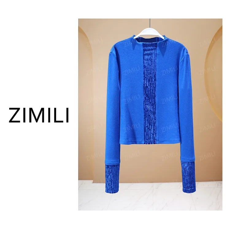 【亮哥欧货女装】冬季加厚羊毛《丝绒拼接》高弹显瘦打底上衣26127-A6