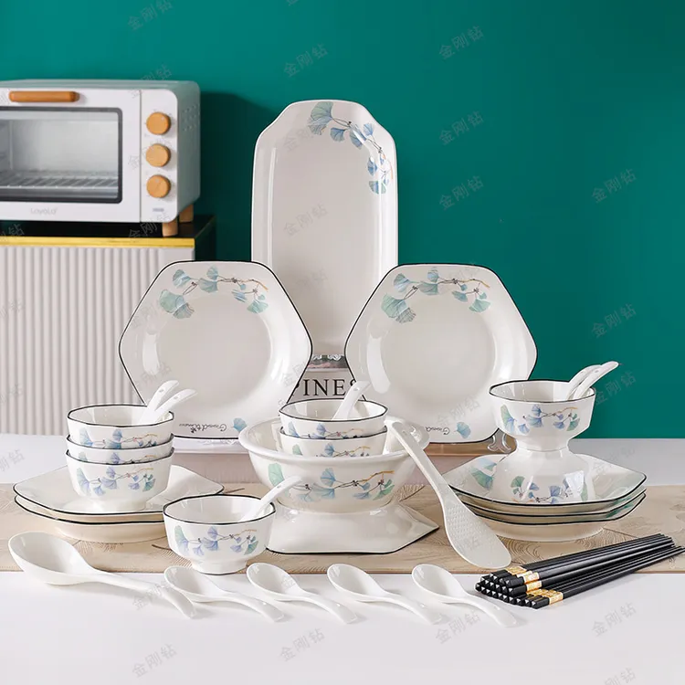 美好时光新六角盘40件套合金筷陶瓷餐具釉下彩餐具