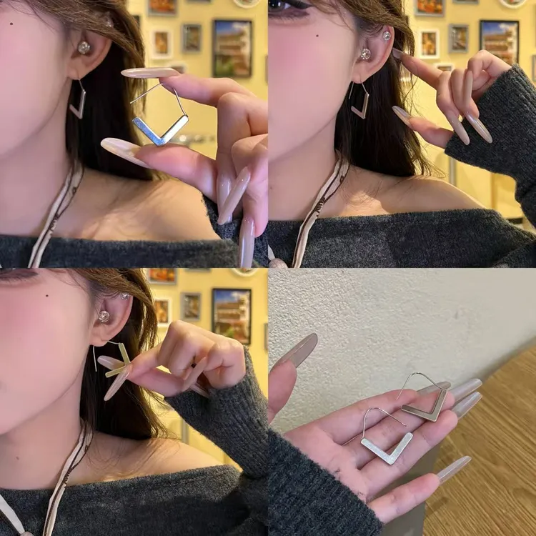 铜合金耳饰  银色金属几何耳环简约小众设计感气质冷淡风耳饰女
