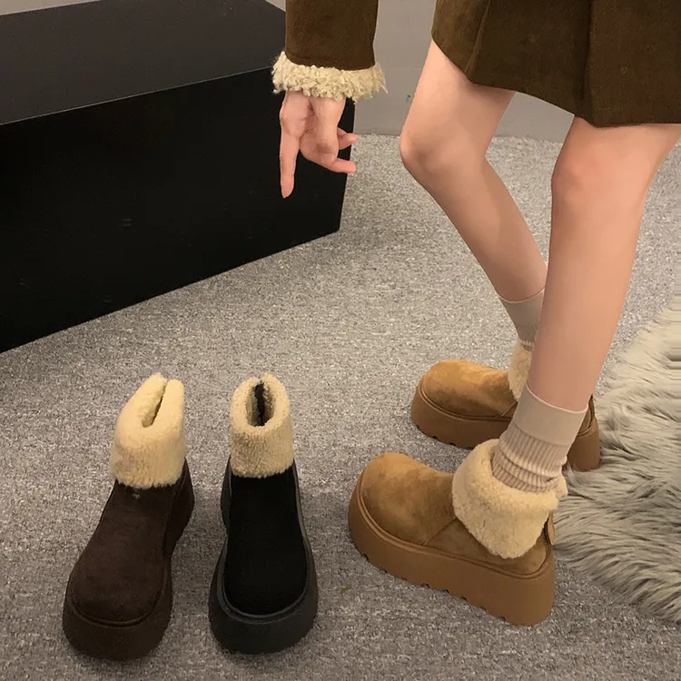 贾不假翻毛女款雪地靴2025冬季新款厚底增高保暖短靴小个子流行款