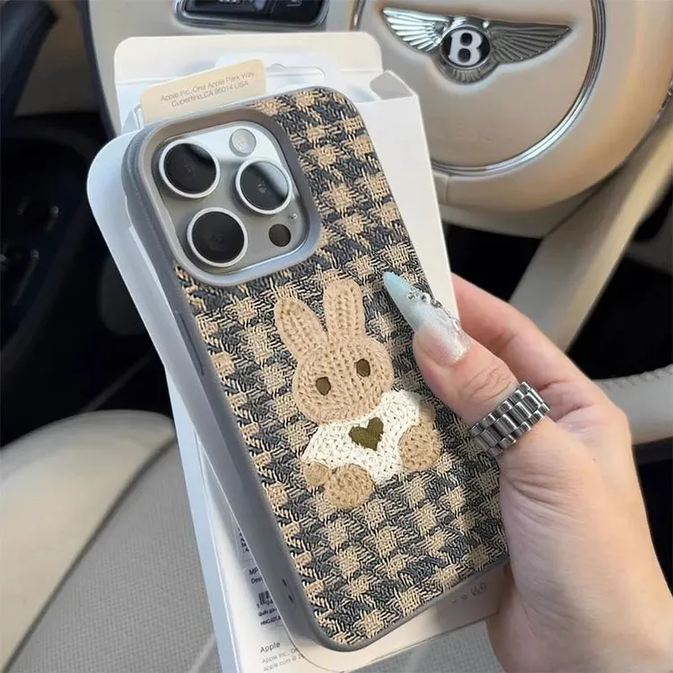 非立体毛衣小兔适用iPhone17/16/15promax荔枝纹苹果14手机壳13套