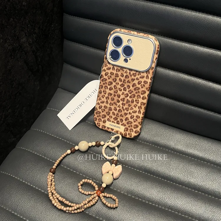 大视窗豹纹适用17苹果16手机壳iphone15全包14软皮质17promax手链
