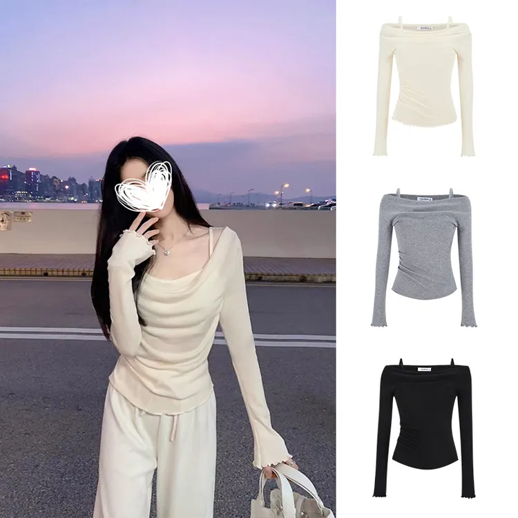 Moses Queen/魔西女王纯欲风气质荡领木耳边长袖打底针织衫女秋冬