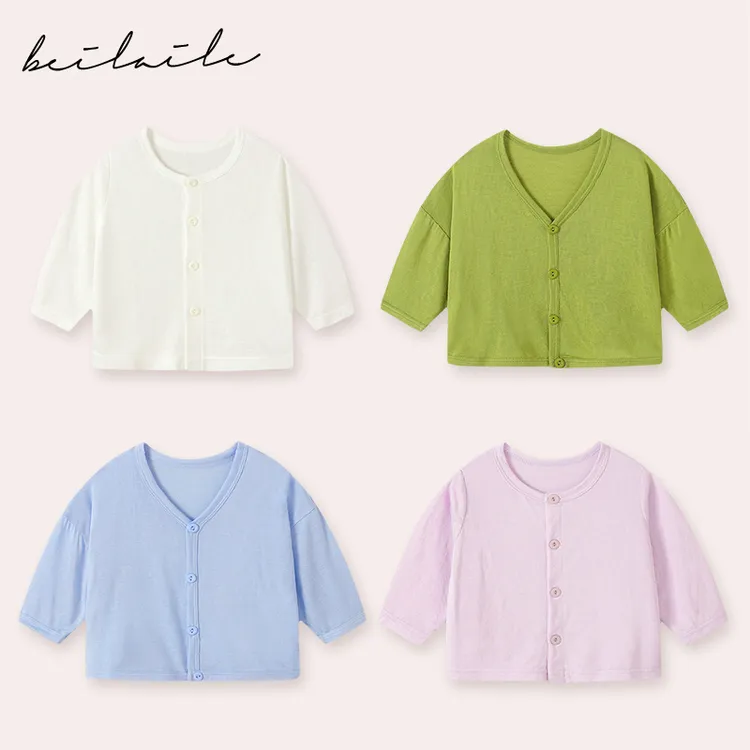 新生儿夏季薄款小开衫婴儿空调长袖衫男女宝宝儿童洋气外套清