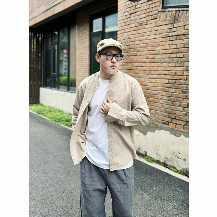 早秋经典基础百搭小立领纯棉休闲长袖衬衫1006