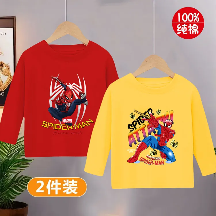 潮流儿童纯棉长袖T恤春秋款纯棉蜘蛛侠男童长袖圆领t恤打底秋衣潮