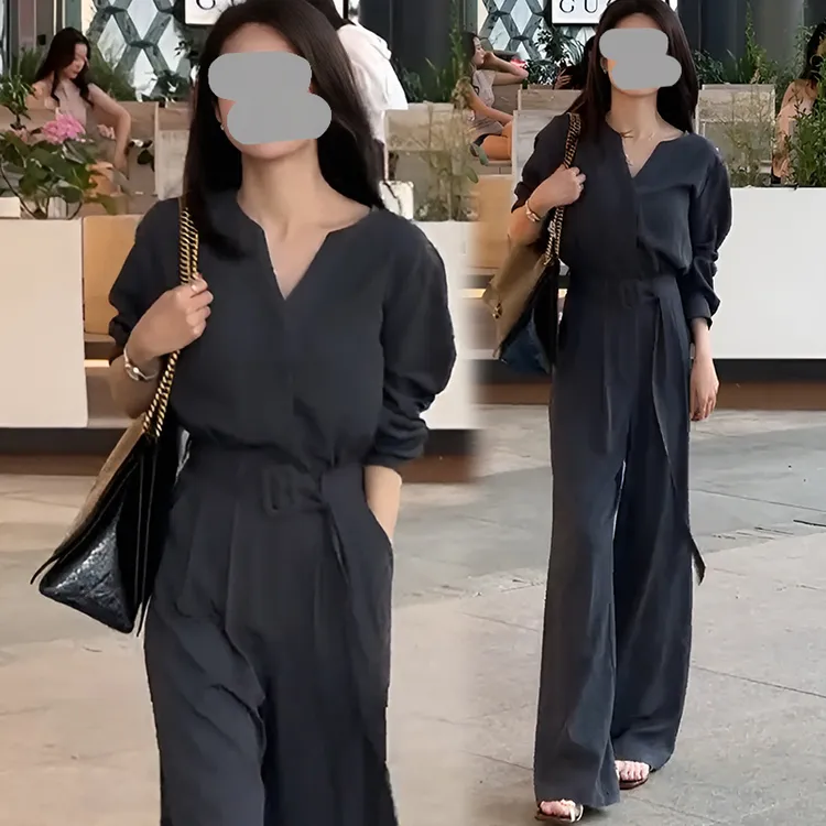 时尚气质爆款夏季新款简约洋气收腰休闲长裤阔腿女士显瘦连体裤潮