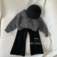 童泰【潮流爆款】女童秋季套装2025新款灰色翻领针织毛衣开衫女童黑