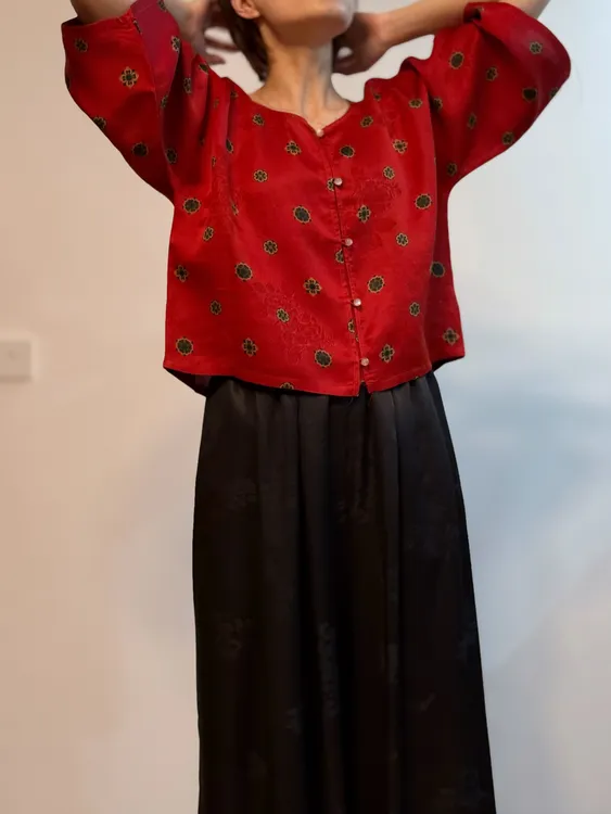 【100%桑蚕丝】红云纱花萝唐禙子