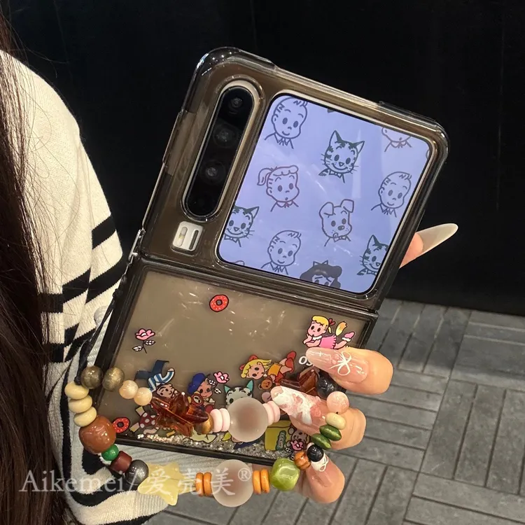 适用华为purax典藏版折叠屏手机壳pocket2透黑流沙闪粉原田治家族