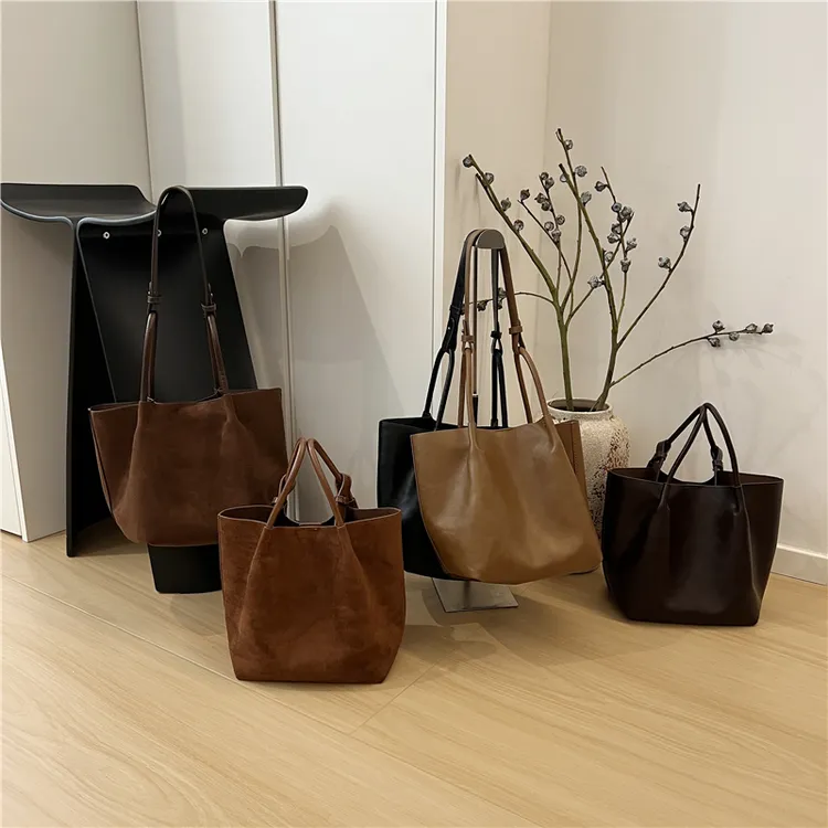  韩系小众复古绒面通勤休闲百搭手提菜篮子单肩斜挎托特包