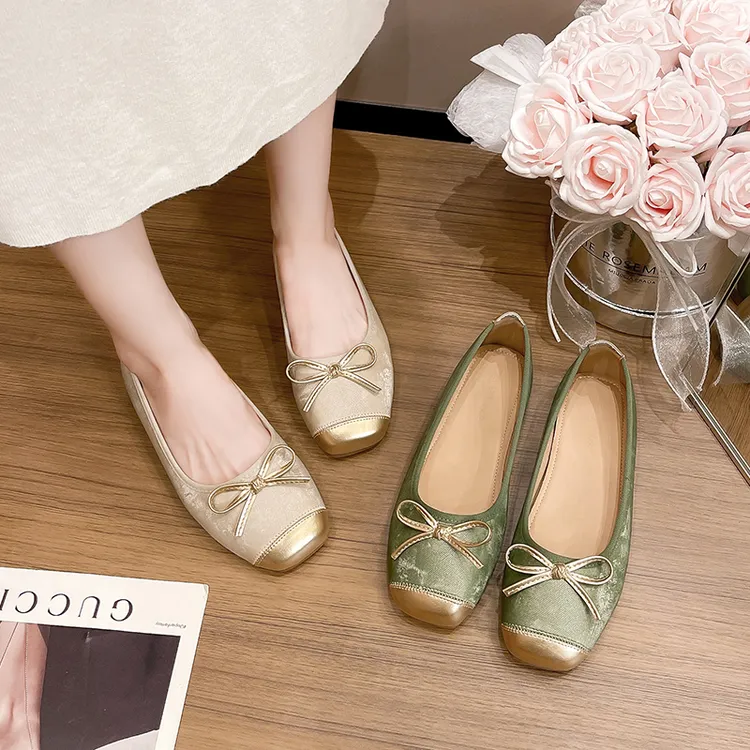 【诺一家加宽加肥大码女鞋】新中式平底芭蕾鞋软底一脚蹬拼色单鞋女