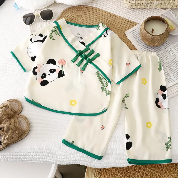 中国风绵绸居家汉服夏季女家居服套装短袖夏装睡衣空调服薄款夏天