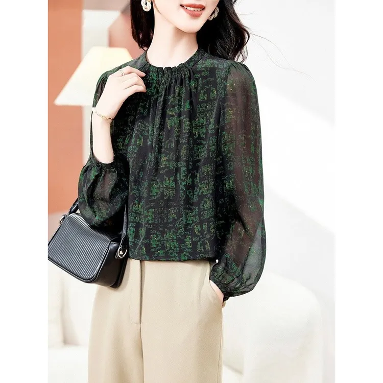 哥弟阿玛施正品时尚洋气桑蚕丝高档上衣女2025春夏新款气质印花宽
