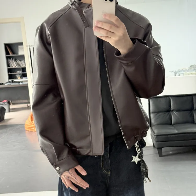 EXKYLIN意向麒麟酒红色帝王皮衣原创设计师款boxy版型男女同款