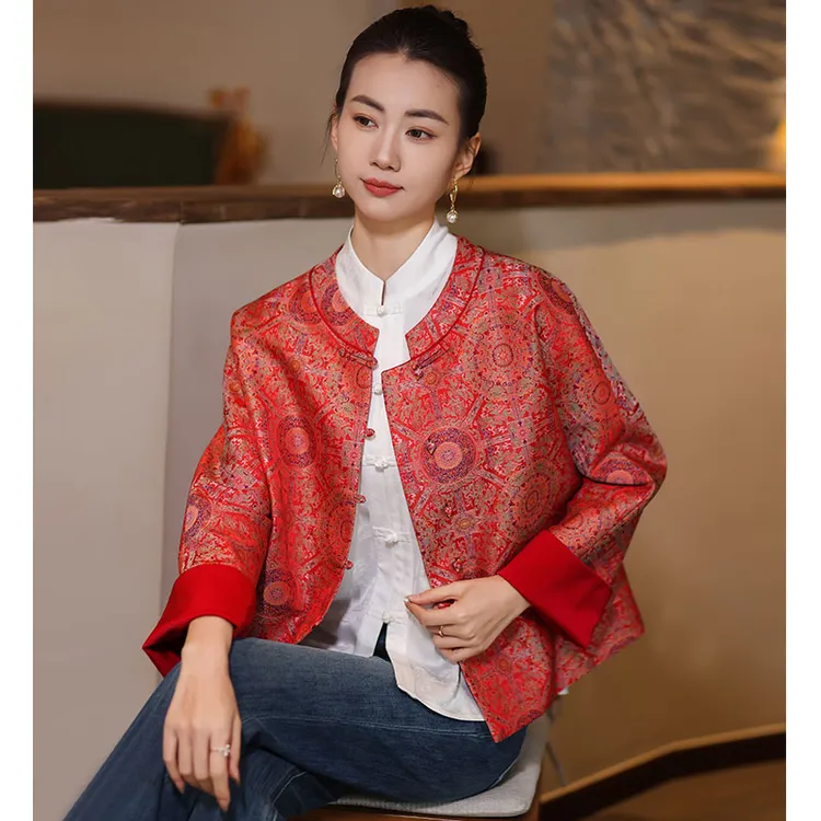 红色新年战袍新中式国风外套新年拜年服女国风唐装马甲中式上衣