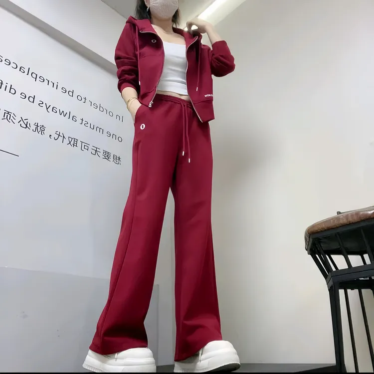 时尚休闲运动服套装女2025秋季新款洋气显瘦连帽开衫阔腿裤两件套