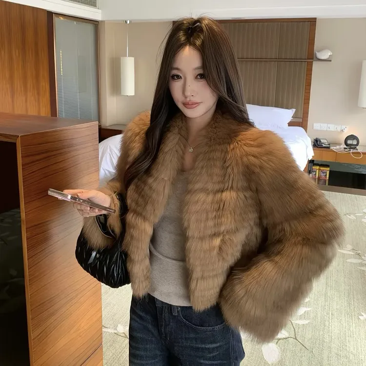 2025秋冬新款【暖绒落日】晕染狐狸毛车条皮草外套女长袖毛毛短款女