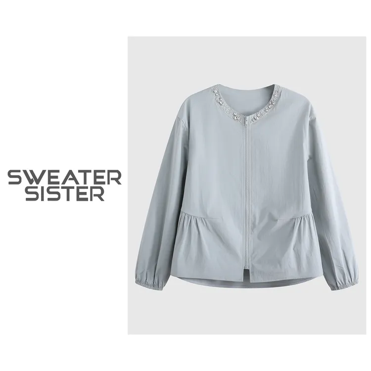 长袖拉链开衫时尚钉珠设计感外套女515-02021