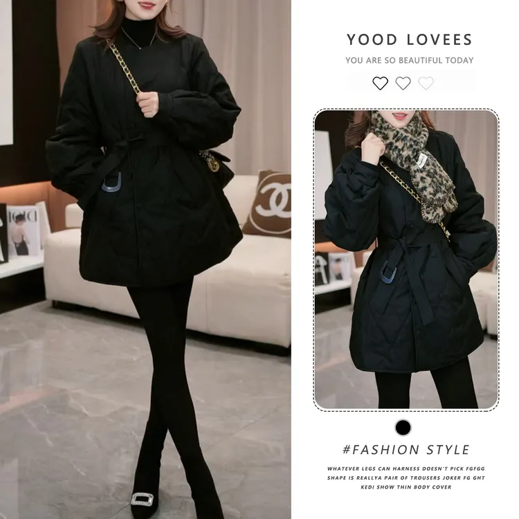 韩系中长款小个子棉服女2025冬季新款高级收腰显瘦保暖棉衣厚外套