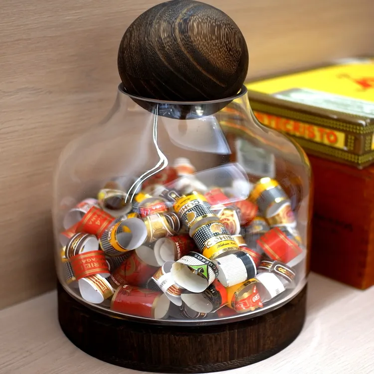 实木底透明加厚茄标盒茄标存储罐个性展示收藏纪念佳品玻璃收纳