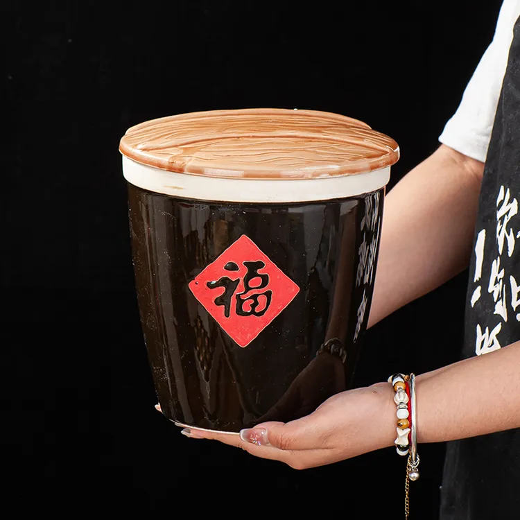 陶瓷猪油罐带盖酱缸福字米缸厨房腌菜缸老式农家甜酒坛子钵钵鸡盆