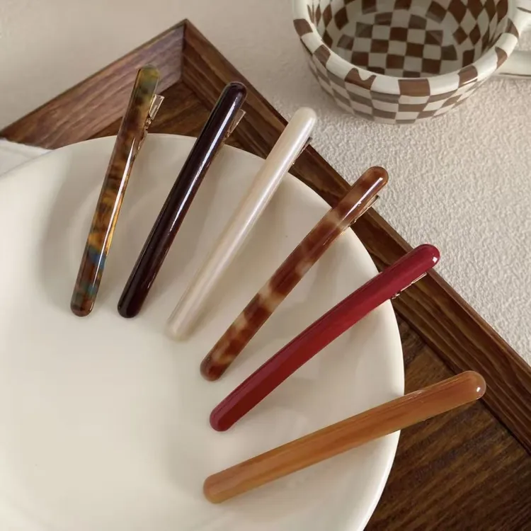 秋冬细长简约百搭醋酸一字发夹后脑勺马尾夹鸭嘴长款优雅气质